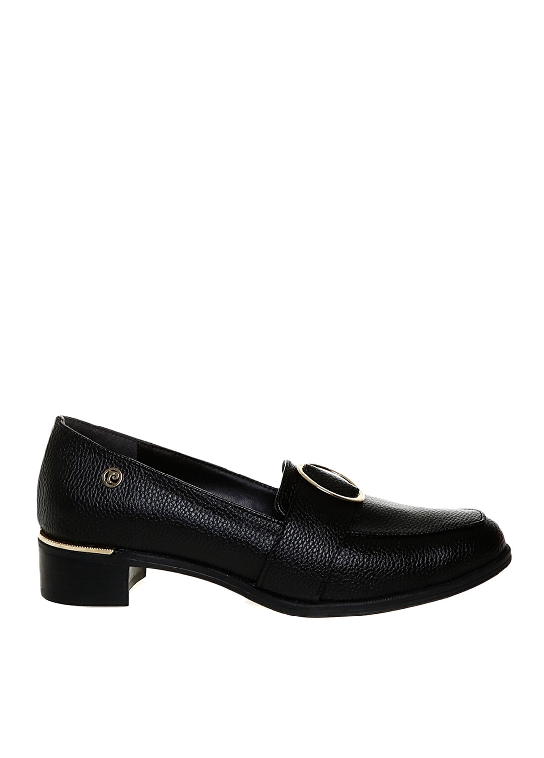 Pierre Cardin Logo Baskılı Yuvarlak Tokalı Siyah Kadın Topuklu Ayakkabı