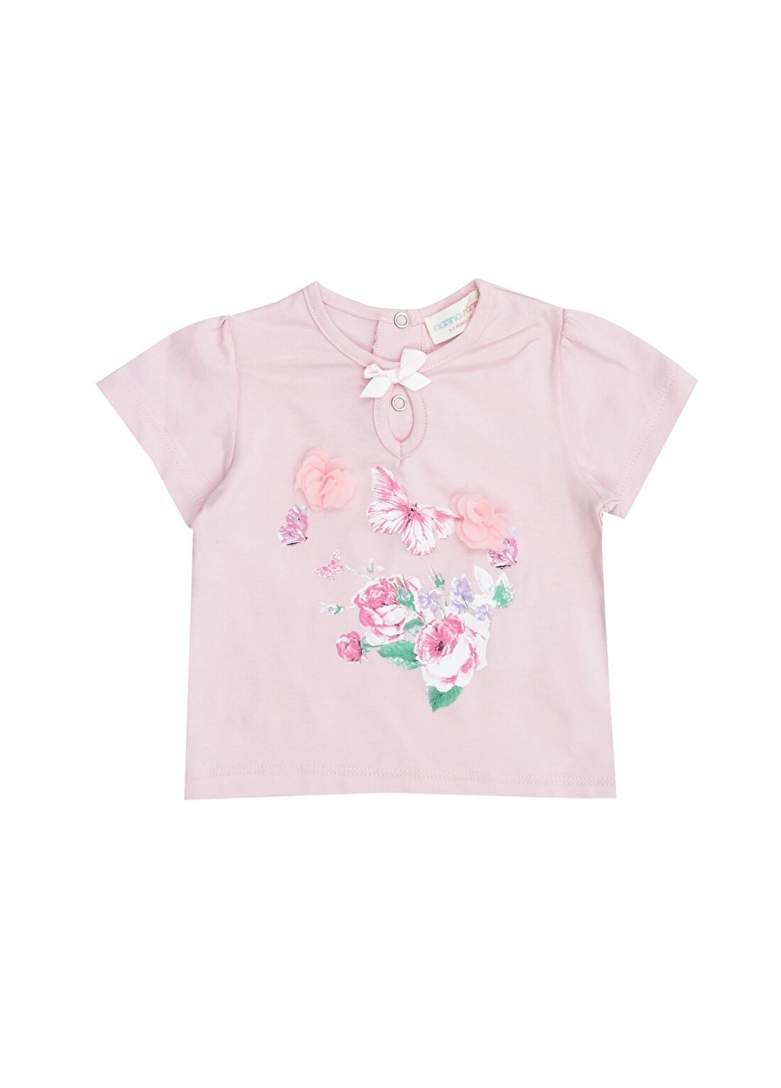 Mammaramma FBL013 Pembe Çiçek Baskılı Kız Bebek T-Shirt