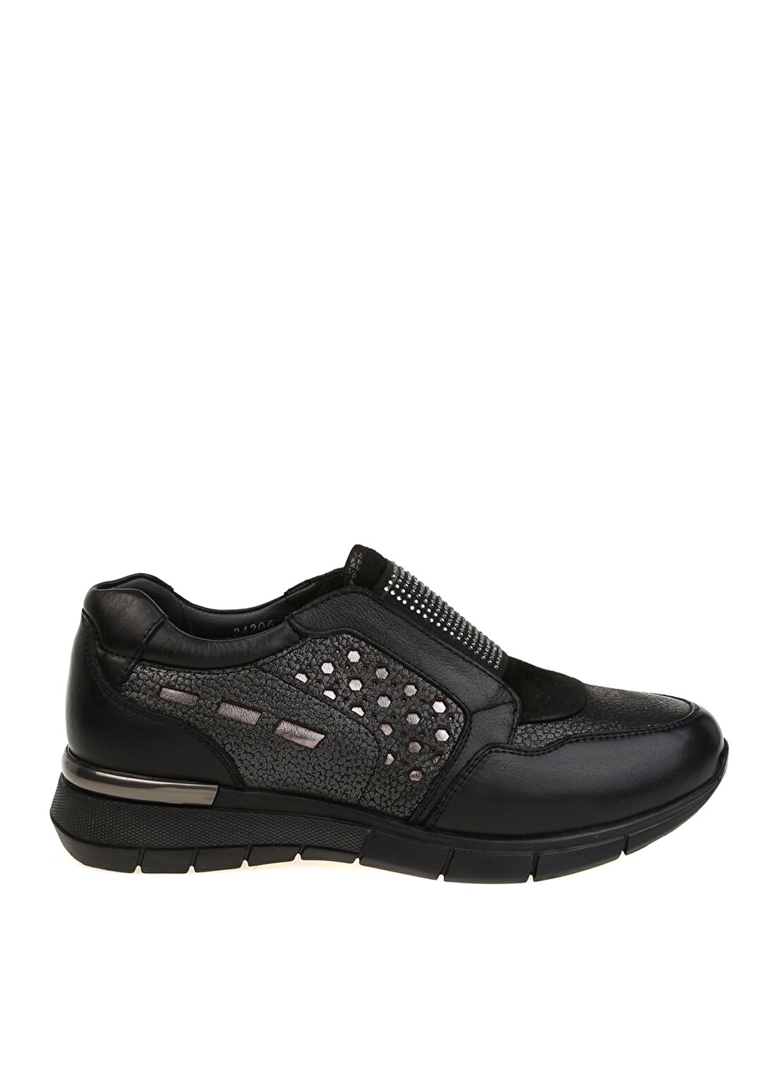 Forelli 24206-G Düz Topuk Taş İşlemeli Deri Siyah Kadın Ayakkabı