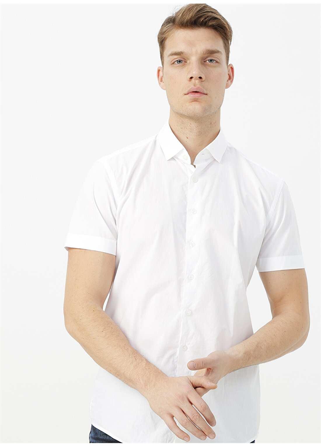 George Hogg Kısa Kol Modern Fit Beyaz Erkek Gömlek