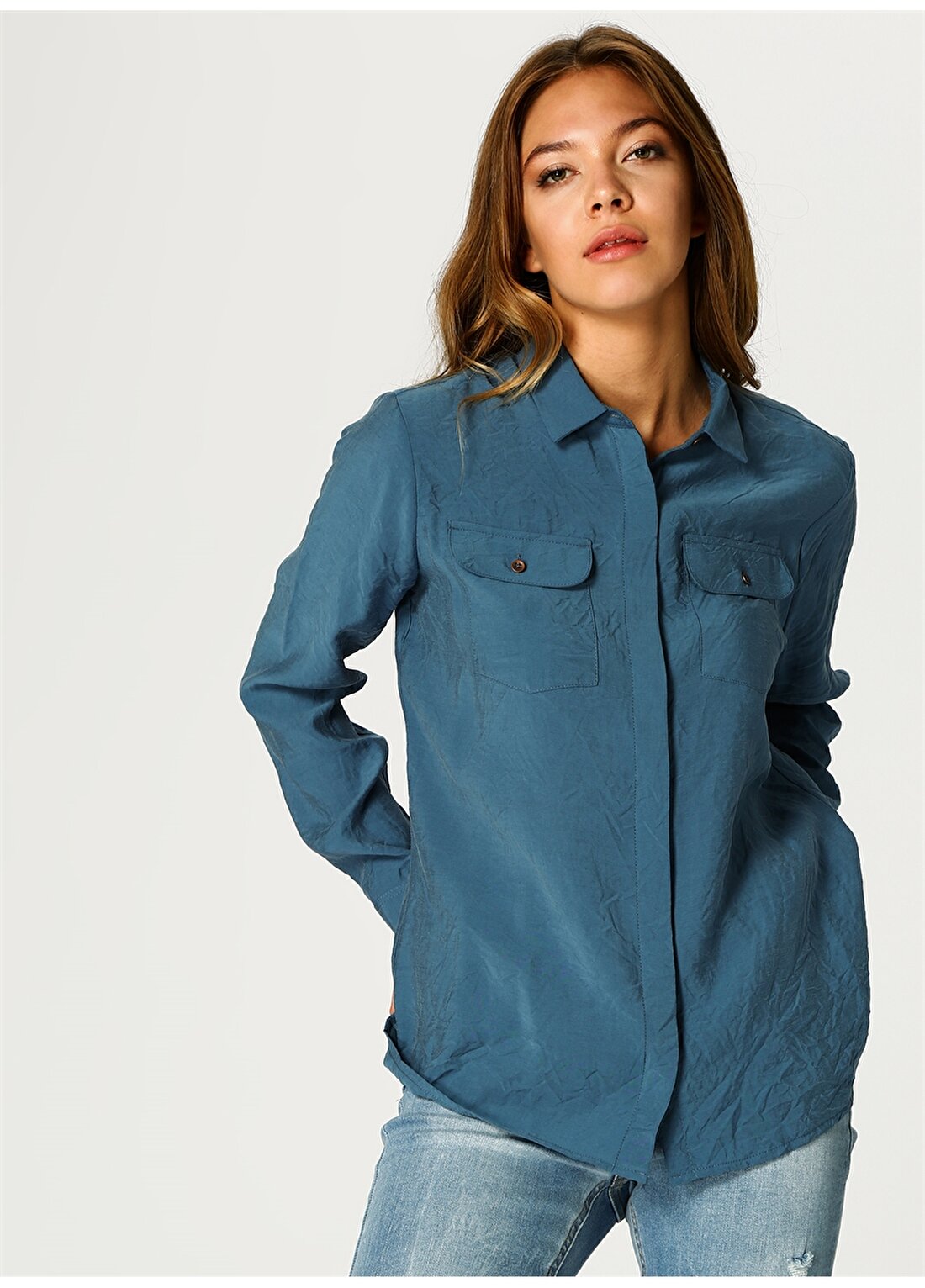 Pierre Cardin Cep Detaylı İndigo Kadın Gömlek