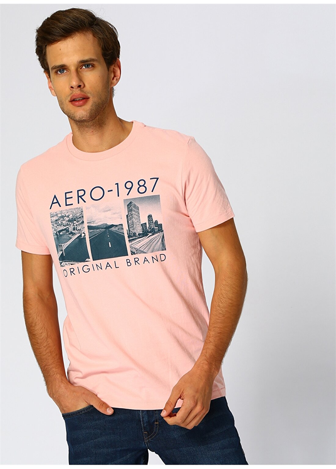 Aeropostale 3296 Pembe Erkek Baskılı T-Shirt