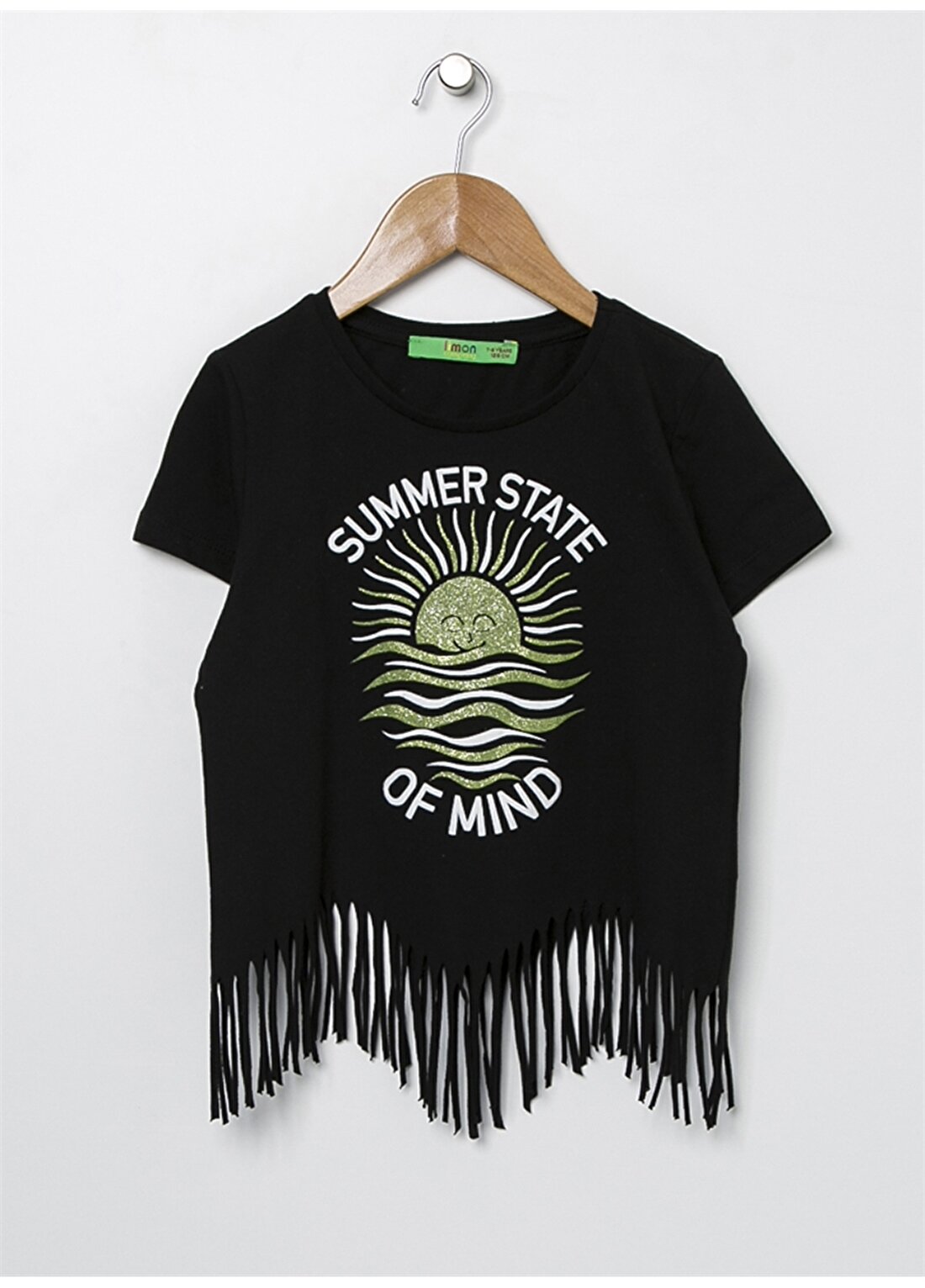 Limon Baskılı Püsküllü Siyah Kız Çocuk T-Shirt