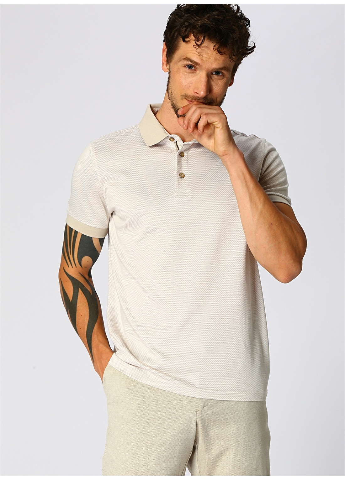 Cotton Bar Bej Polo T-Shirt