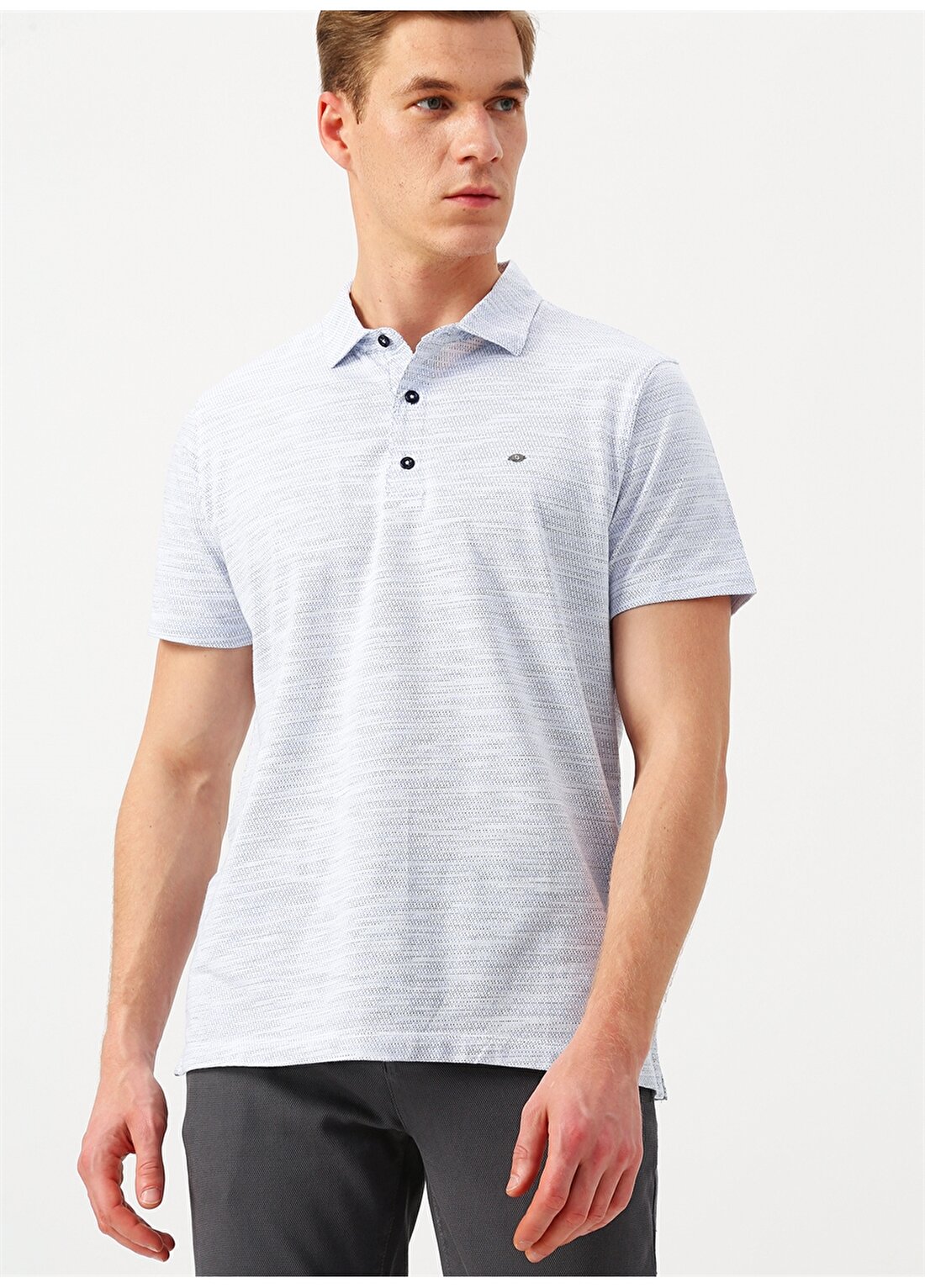 Fabrika Lacivert Beyaz Desenli Polo T-Shirt