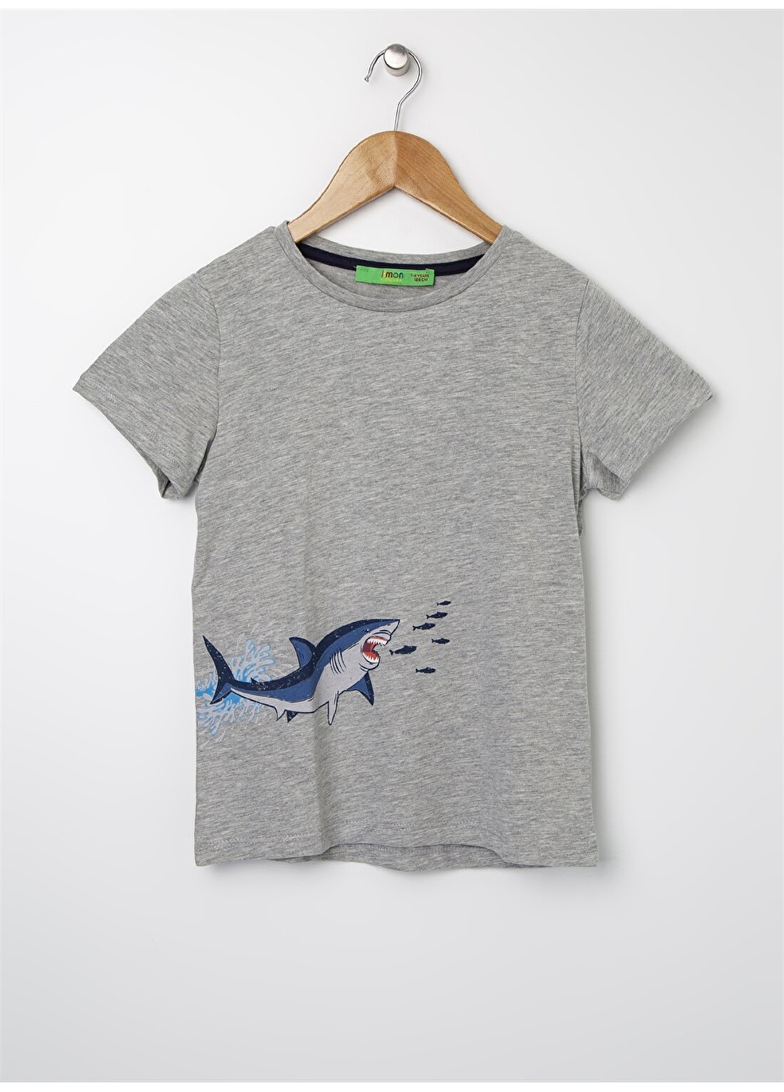 Limon Erkek Çocuk Köpek Balığı Baskılı Gri T-Shirt