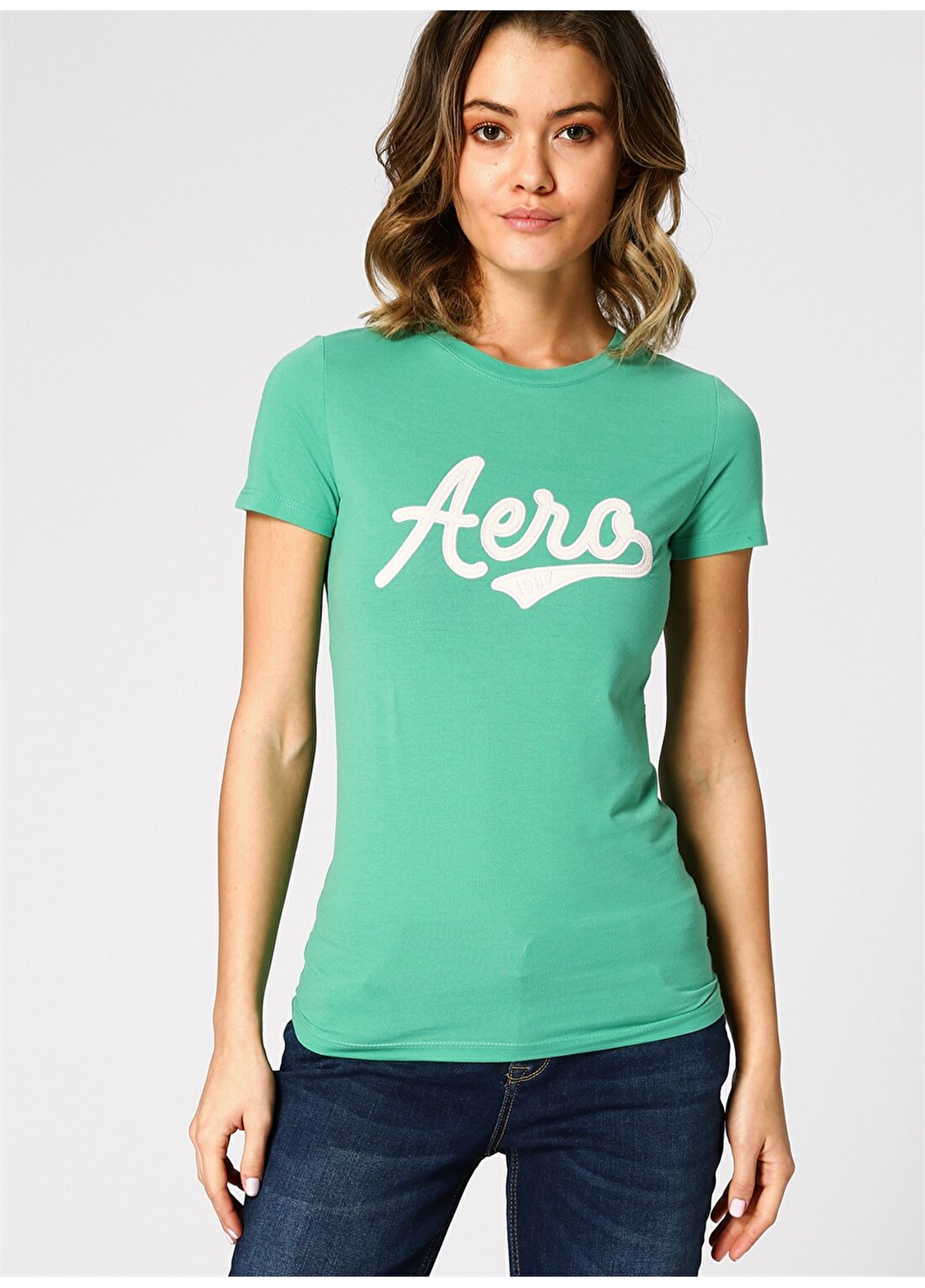 Aeropostale 4008 Yeşil Kadın Nakışlı T-Shirt