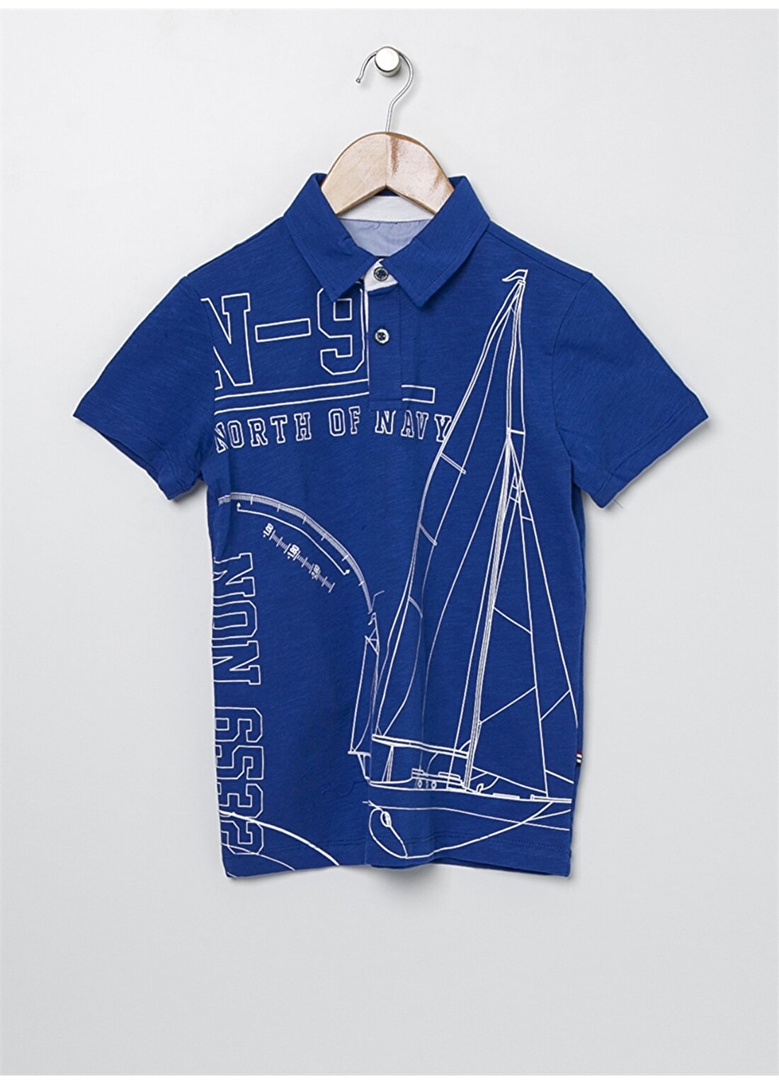 North Of Navy Polo Yaka Saks Desenli Erkek Çocuk T-Shirt