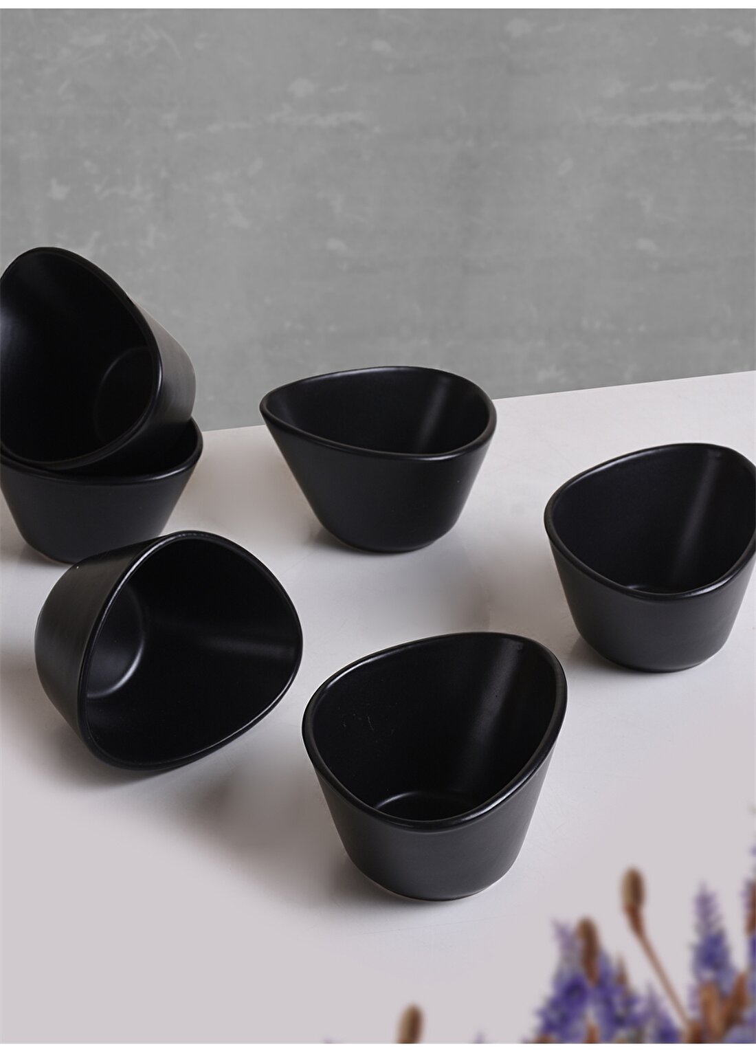 Keramika 6 Adet Miska Mat Siyah Servis Tabağı