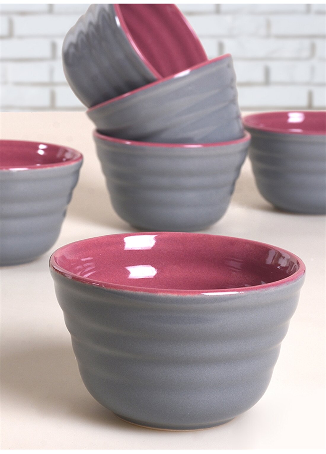 Keramika Keramika 6 Adet 10 Cm Neva Mat Messi Gri-Frambuaz Servis Tabağı Servis Tabağı