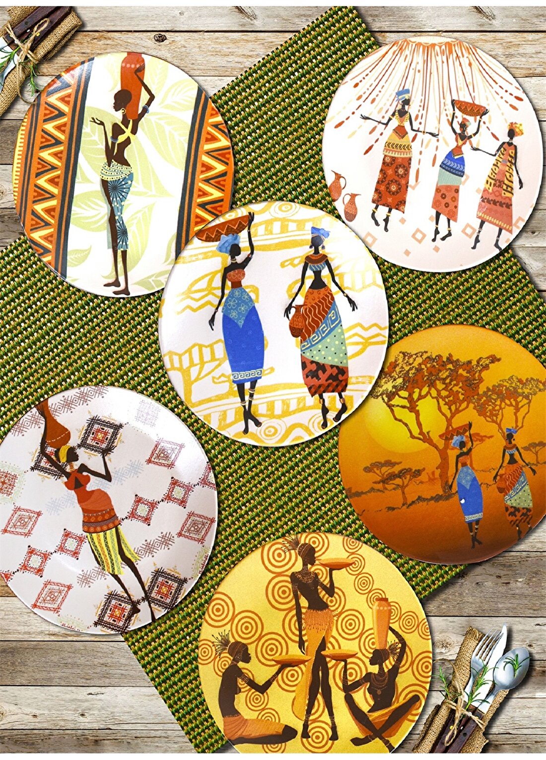 Keramika 6 Adet 20 Cm Ege Afrikalı Kadınlar Pasta Tabağı