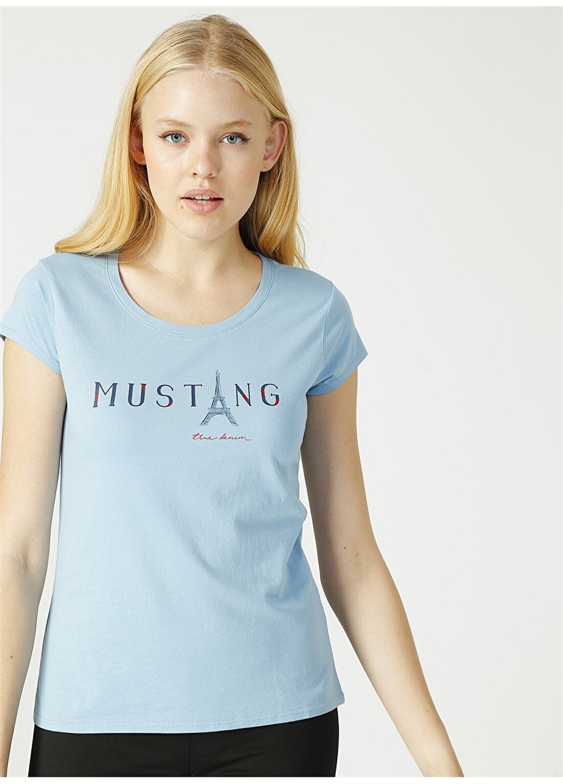 Mustang Kadın Açık Mavi Bisiklet Yaka T-Shirt