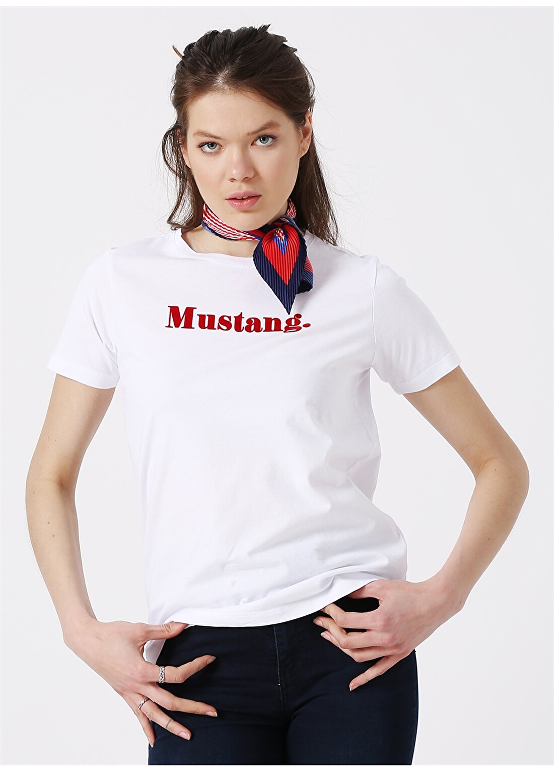 Mustang Baskılı Beyaz Kadın T-Shirt