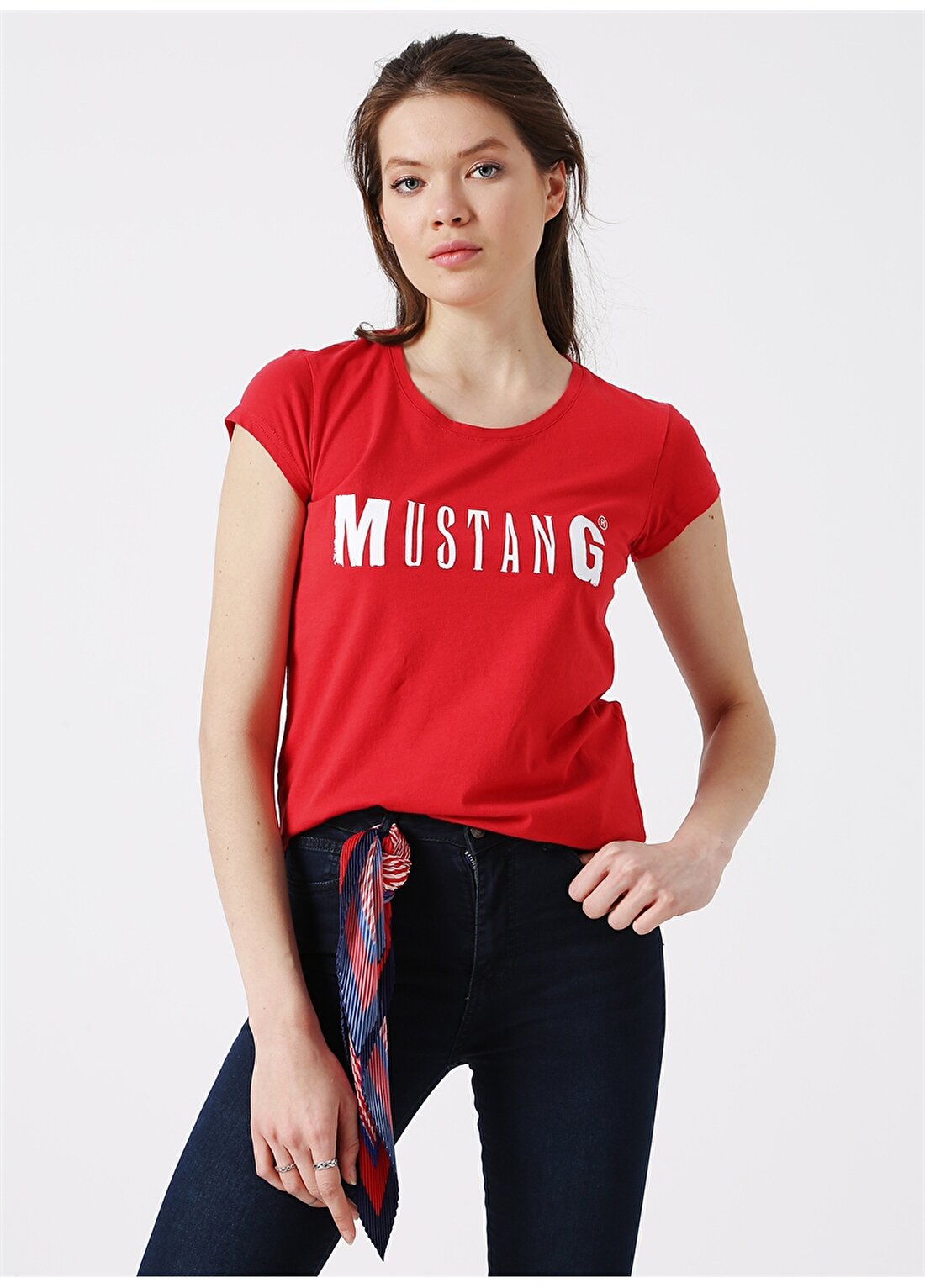 Mustang Kadın Kırmızı Bisiklet Yaka T-Shirt
