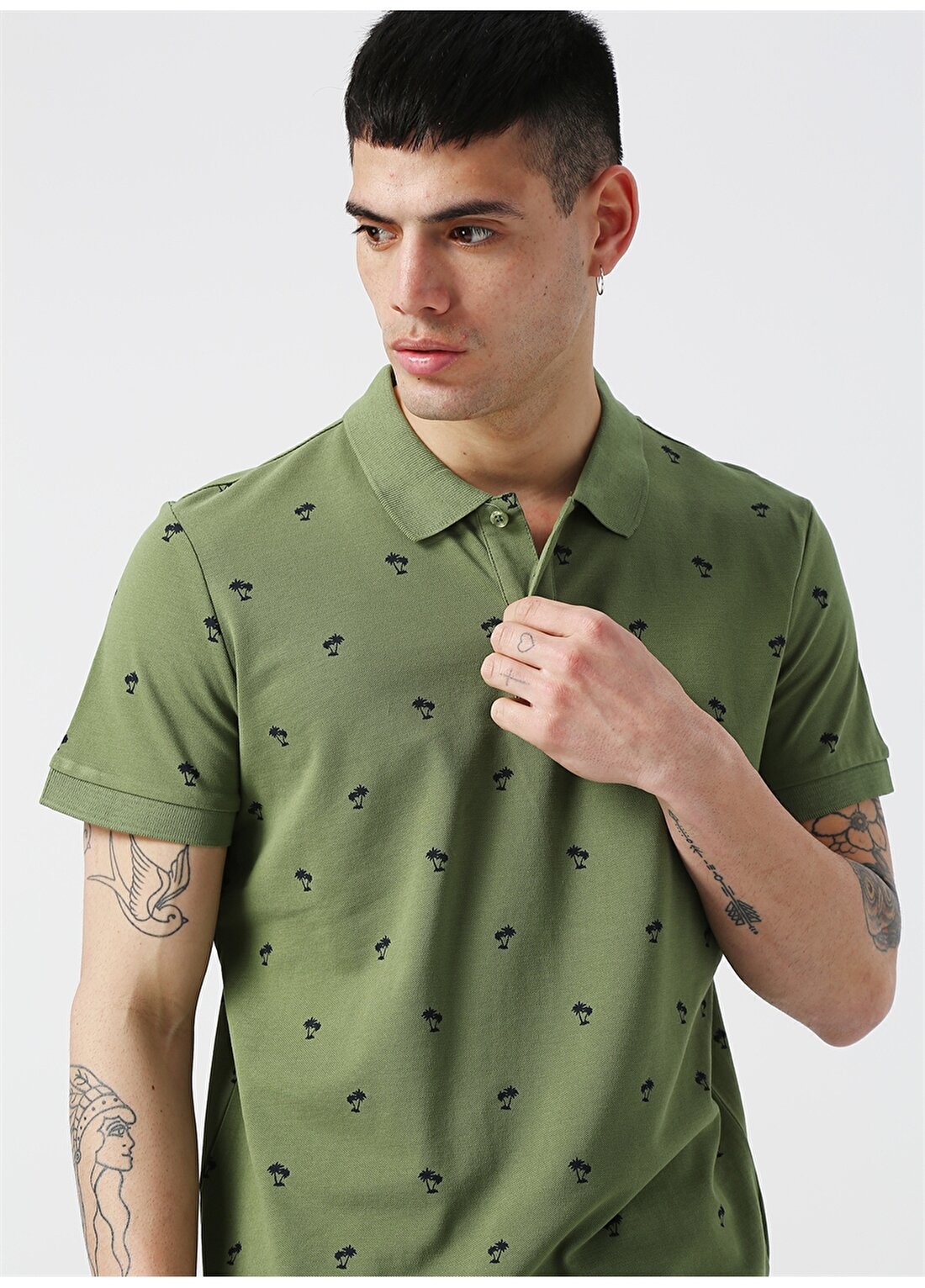 Lee Cooper Palmiye Desenli Yeşil Polo T-Shirt