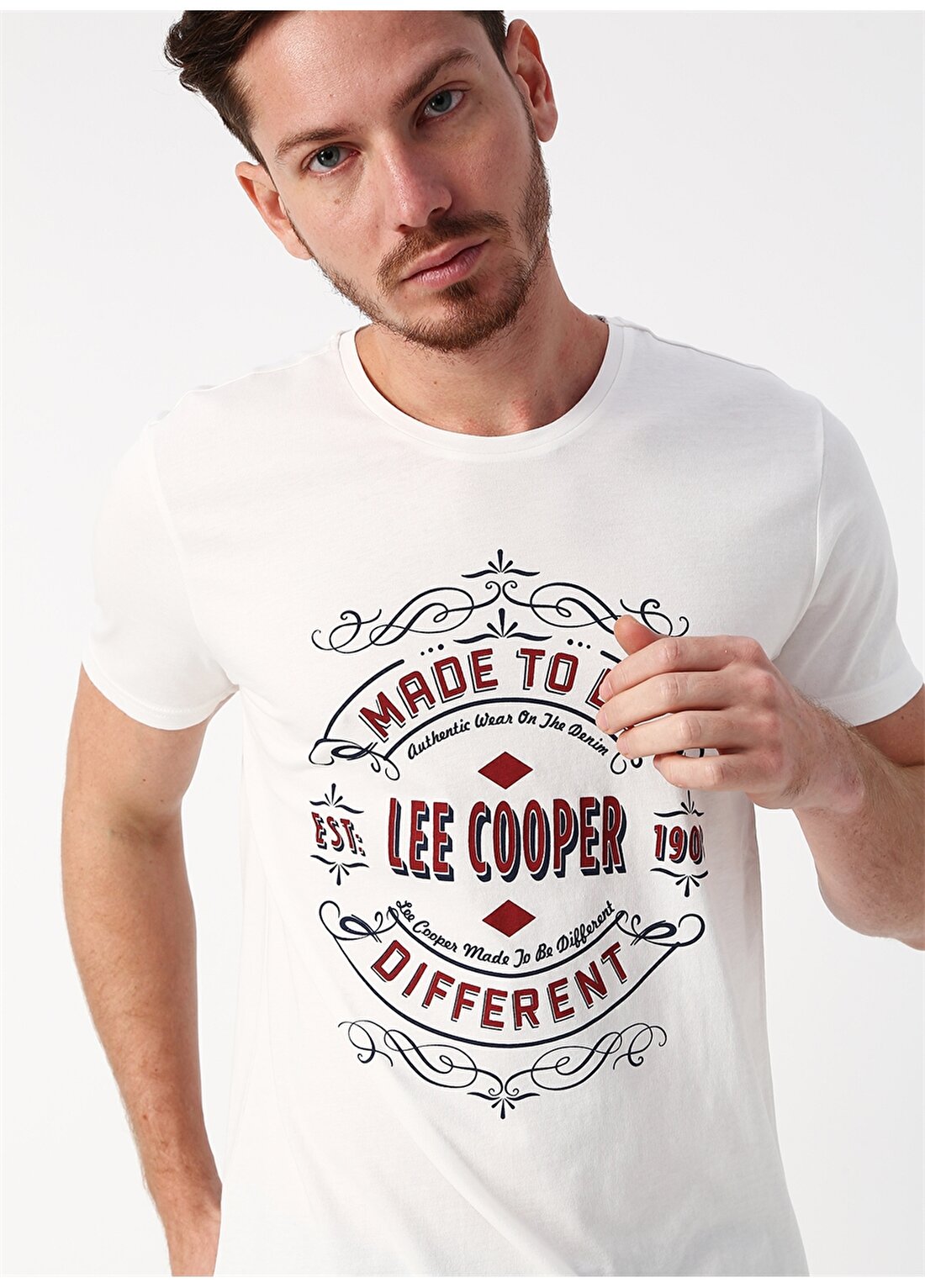 Lee Cooper Baskılı O Yaka Kırık Beyaz T-Shirt