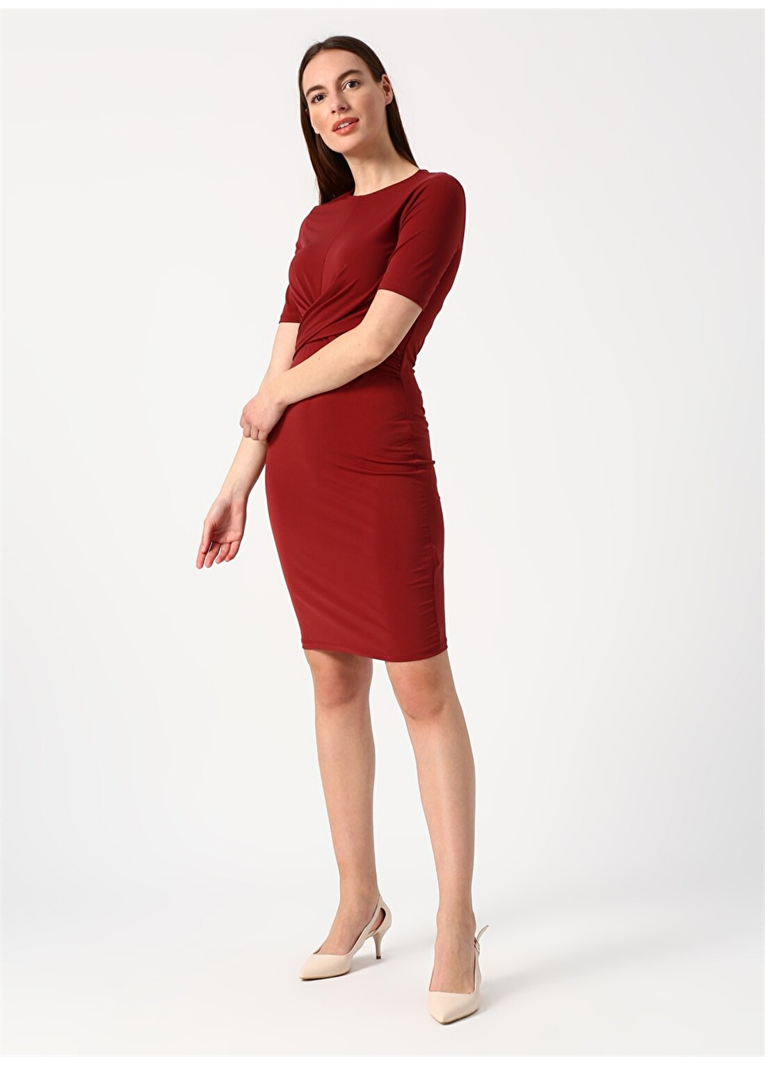 Koton Kruvaze Bel Detaylı Kırmızı Elbise