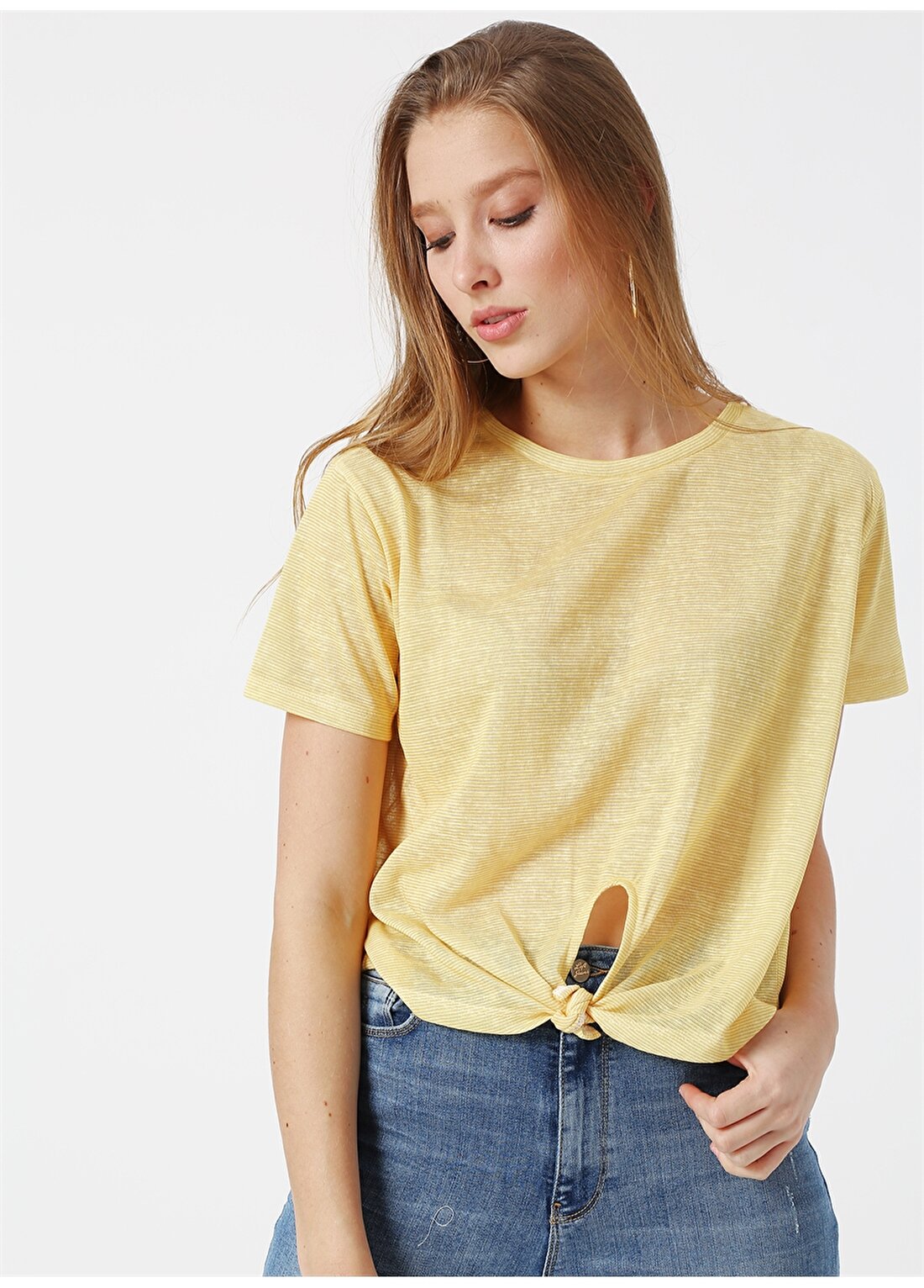 Koton Beli Bağlamalı Sarı Kadın T-Shirt