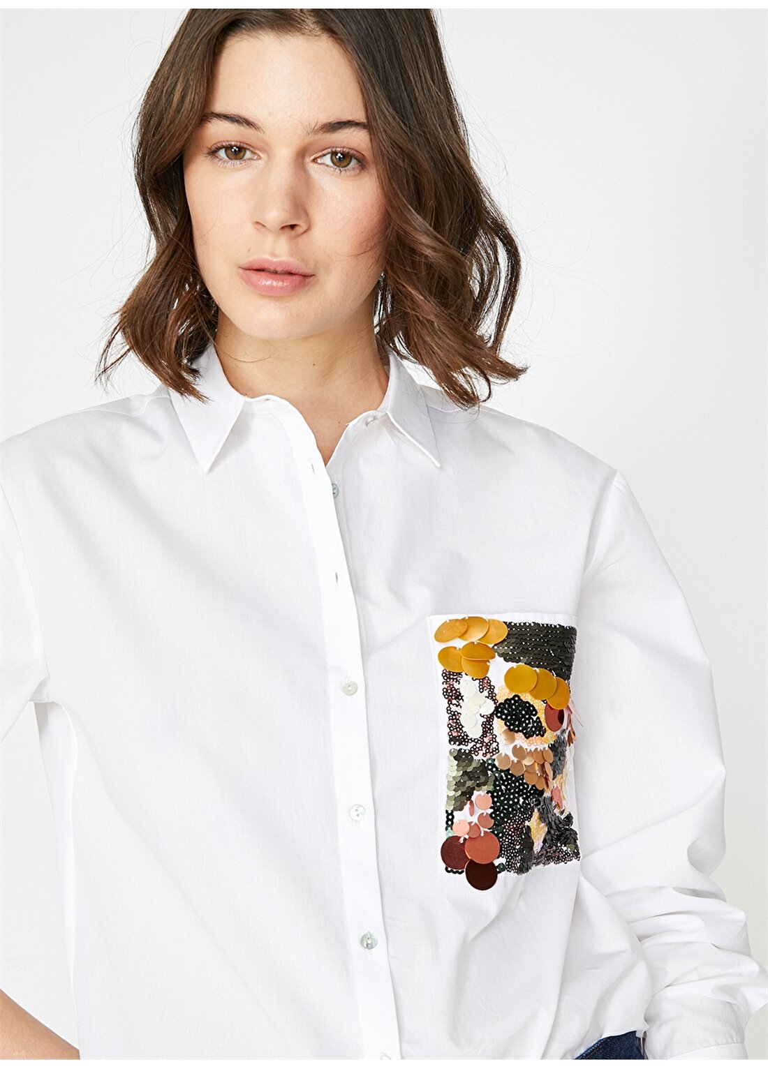 Koton Cep Detaylı Beyaz Bluz