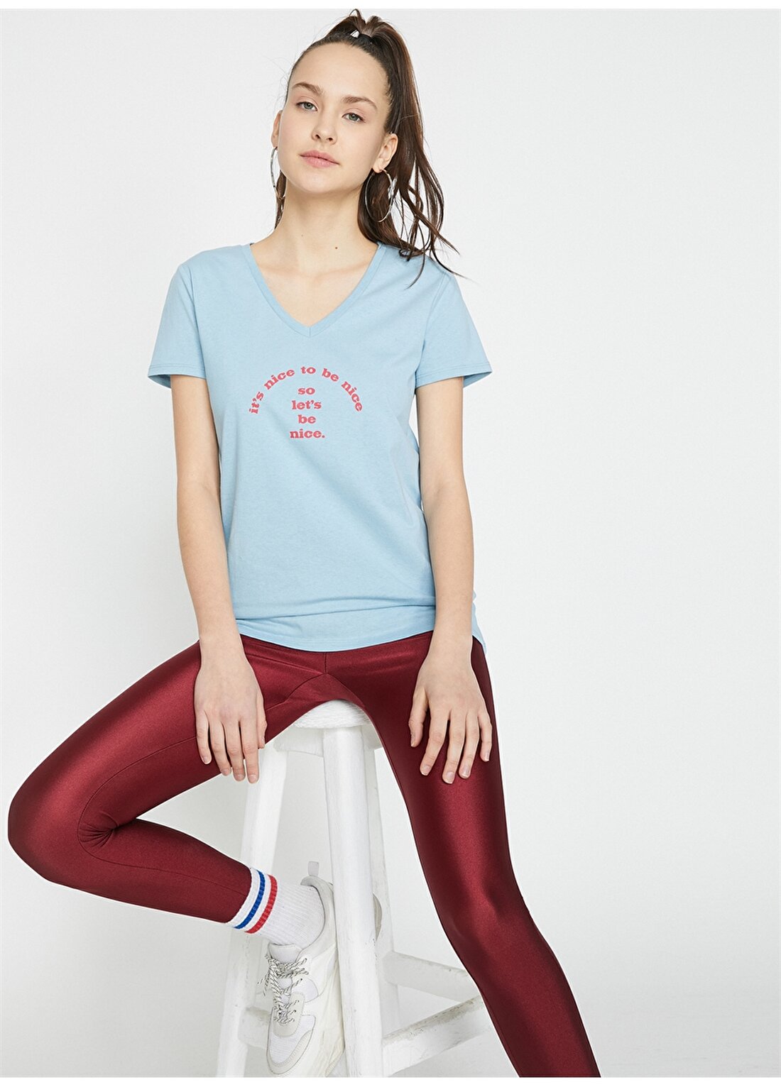 Koton Mavi Kadın T-Shirt 9YAL18050IK