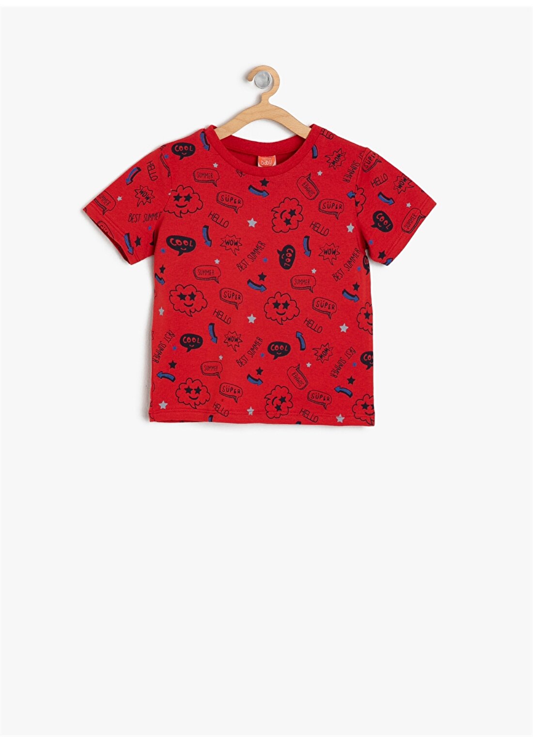 Koton Desenli Bisiklet Yaka Kırmızı Erkek Çocuk T-Shirt