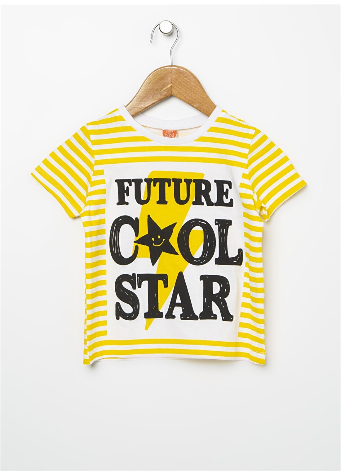 Koton Bisiklet Yaka Çizgi Desenli Baskılı Sarı Erkek Çocuk T-Shirt