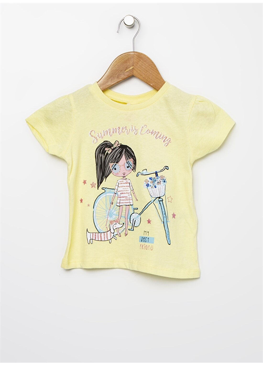 Koton Bisiklet Yaka Kısa Kollu Karakter Baskılı Sarı Kız Çocuk T-Shirt