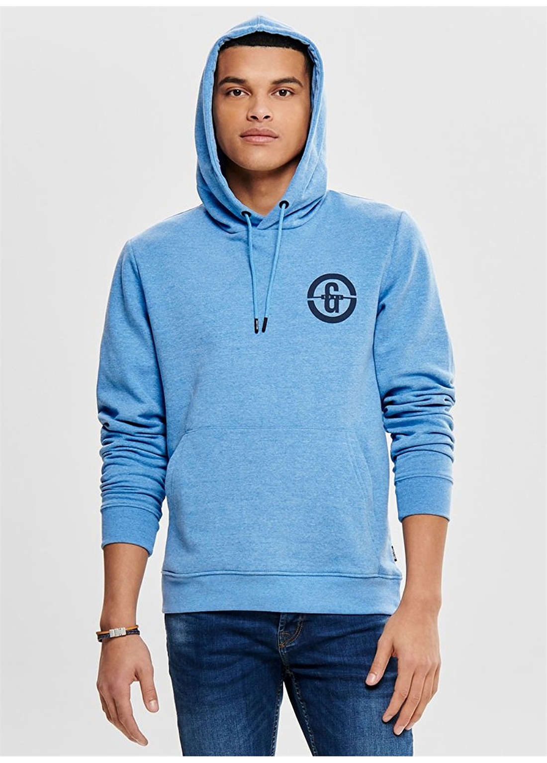 Only & Sons Kapüşonlu Mavi Sweatshirt