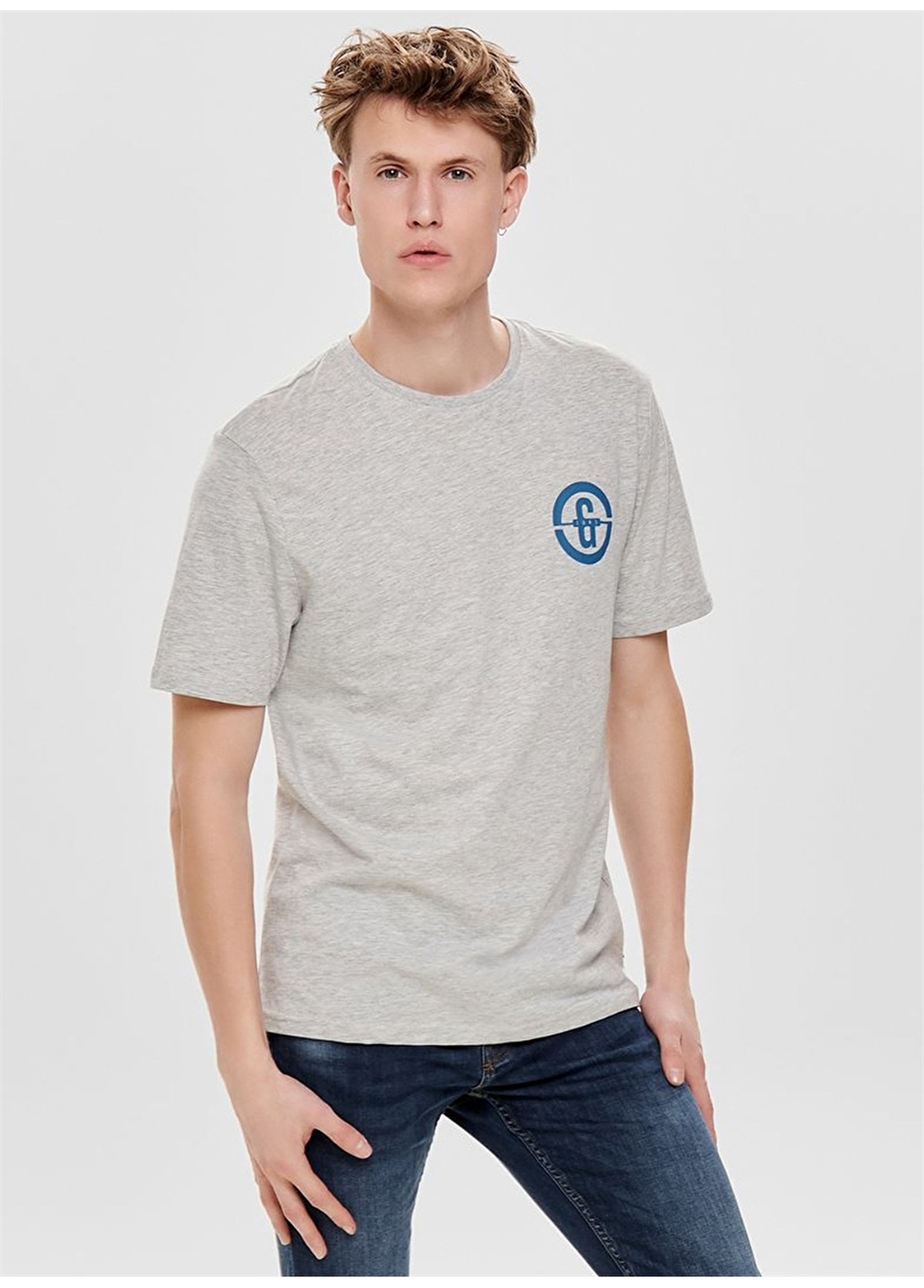 Only & Sons Baskılı Açık Gri T-Shirt