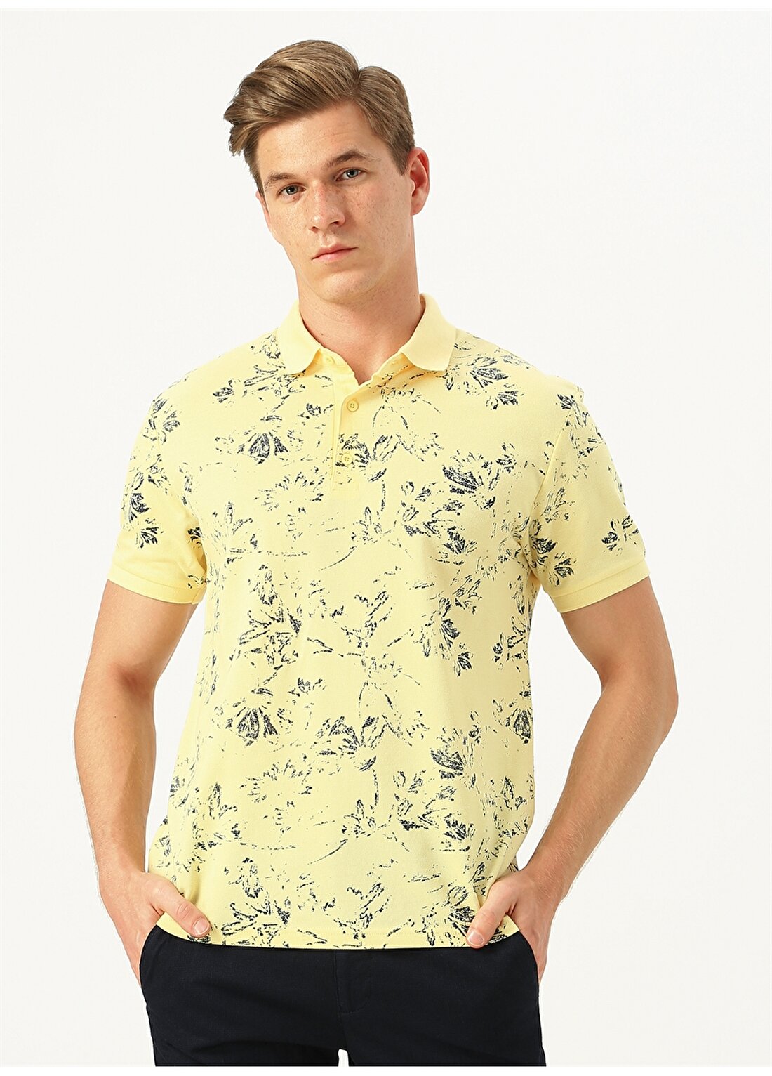 George Hogg Desenli Polo Yaka Sarı T-Shirt