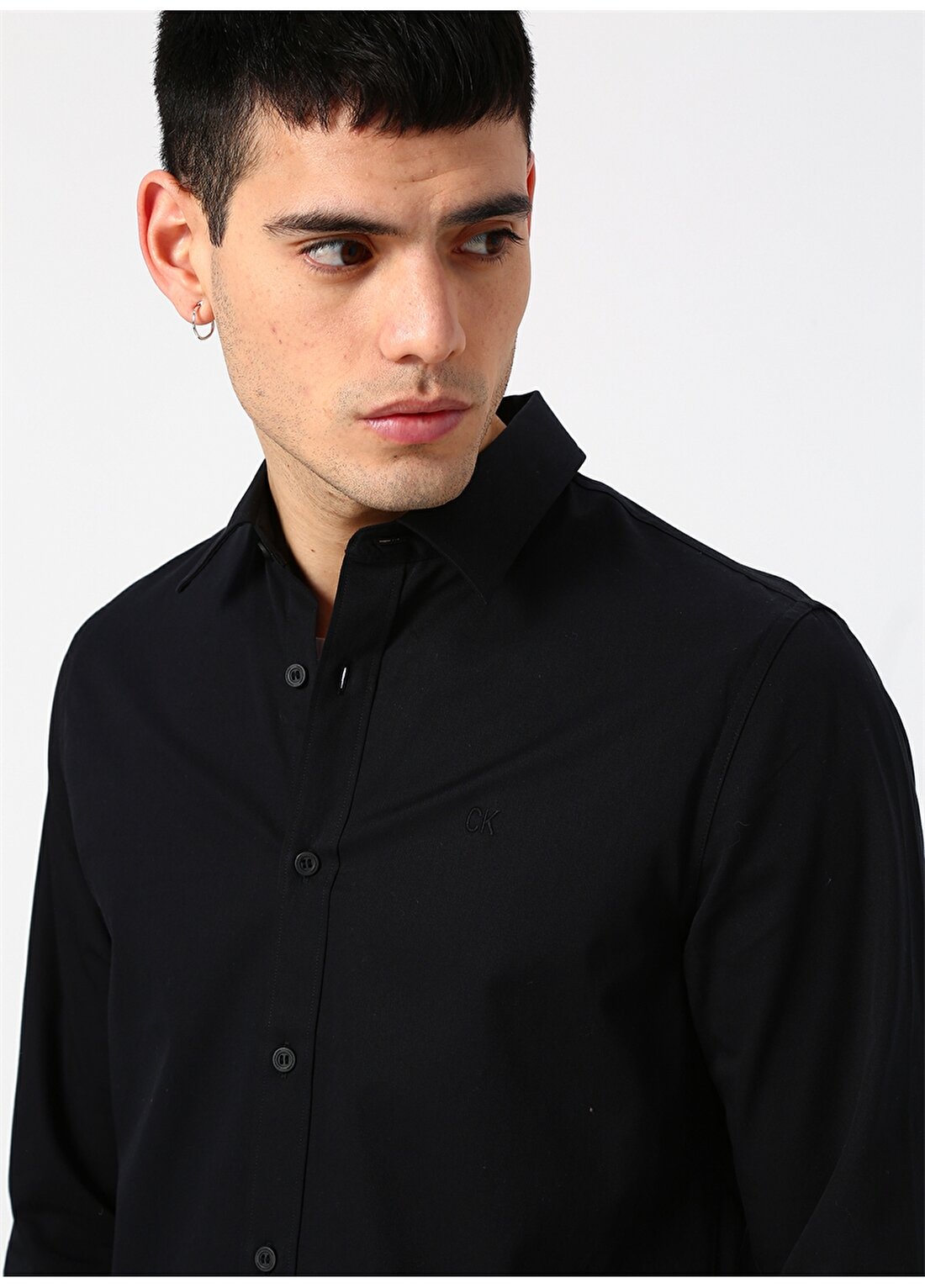Calvin Klein Jeans Erkek Siyah Gömlek CKJ EMBRO TWILL SLIM SHIRT-CK BLAC