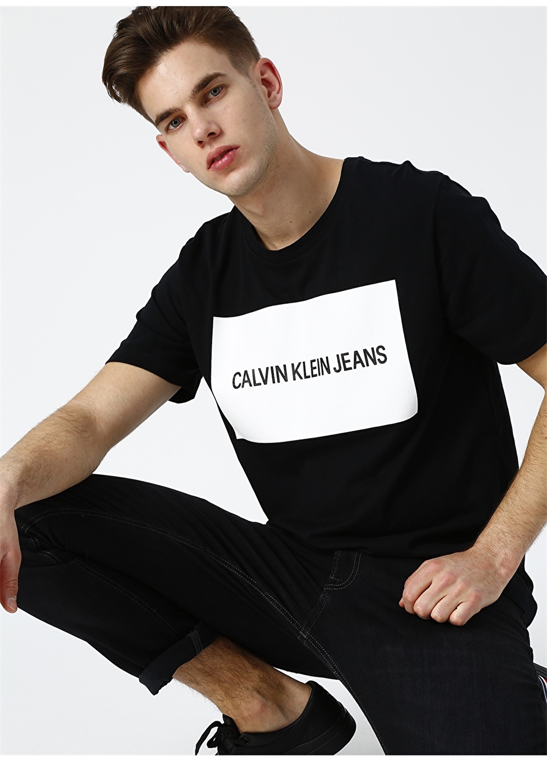 Calvin Klein Jeans Erkek Siyah T-Shirt INSTITUTIONAL BOX LOGO REG TEE-CK B