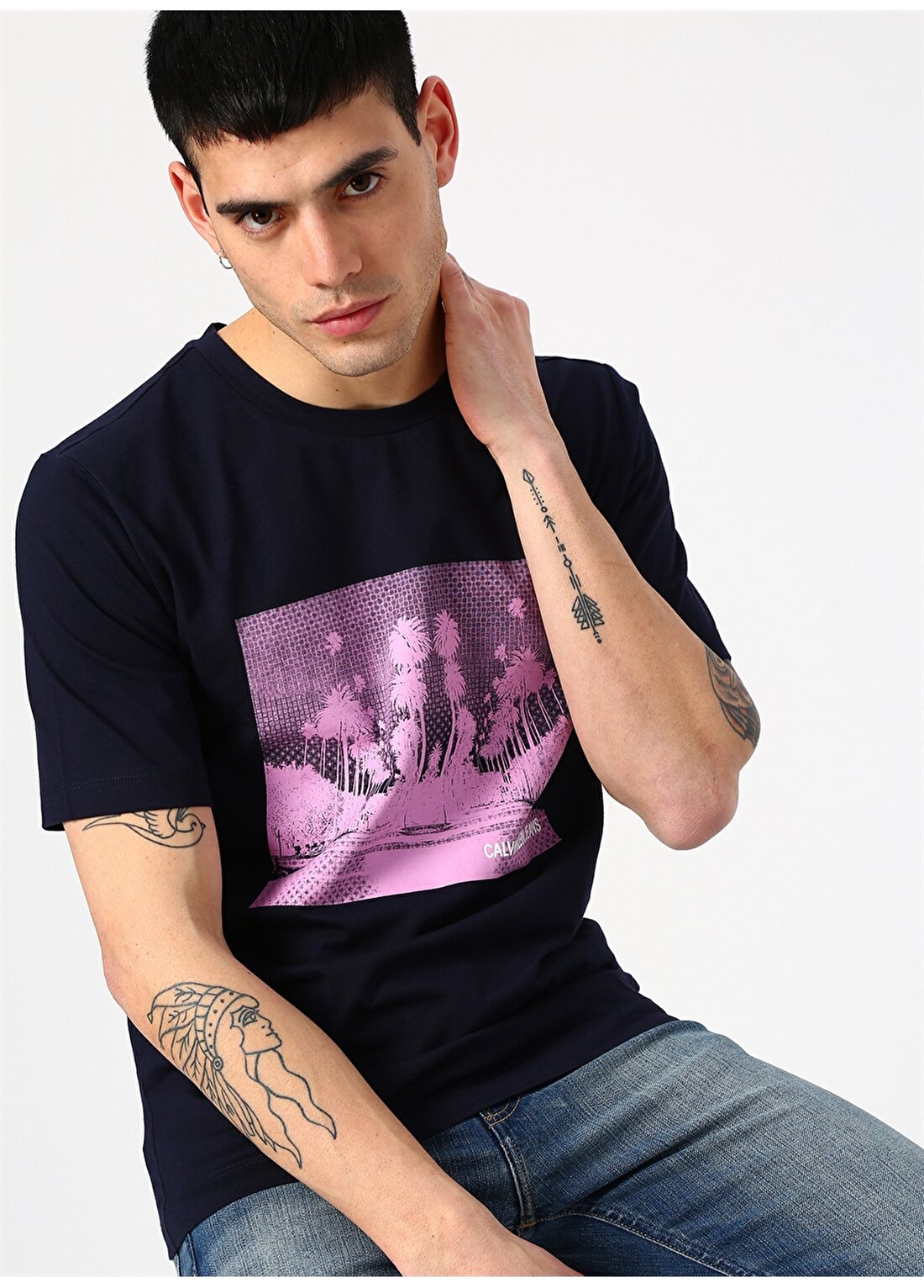Calvin Klein Jeans Erkek Lacivert T-Shirt CALI LANDSCAPE REG TEE-Night Sky