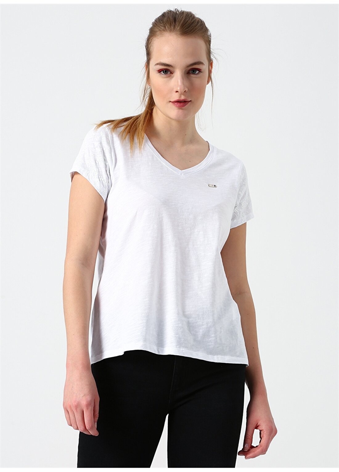 U.S. Polo Assn. V Yaka Beyaz T-Shirt