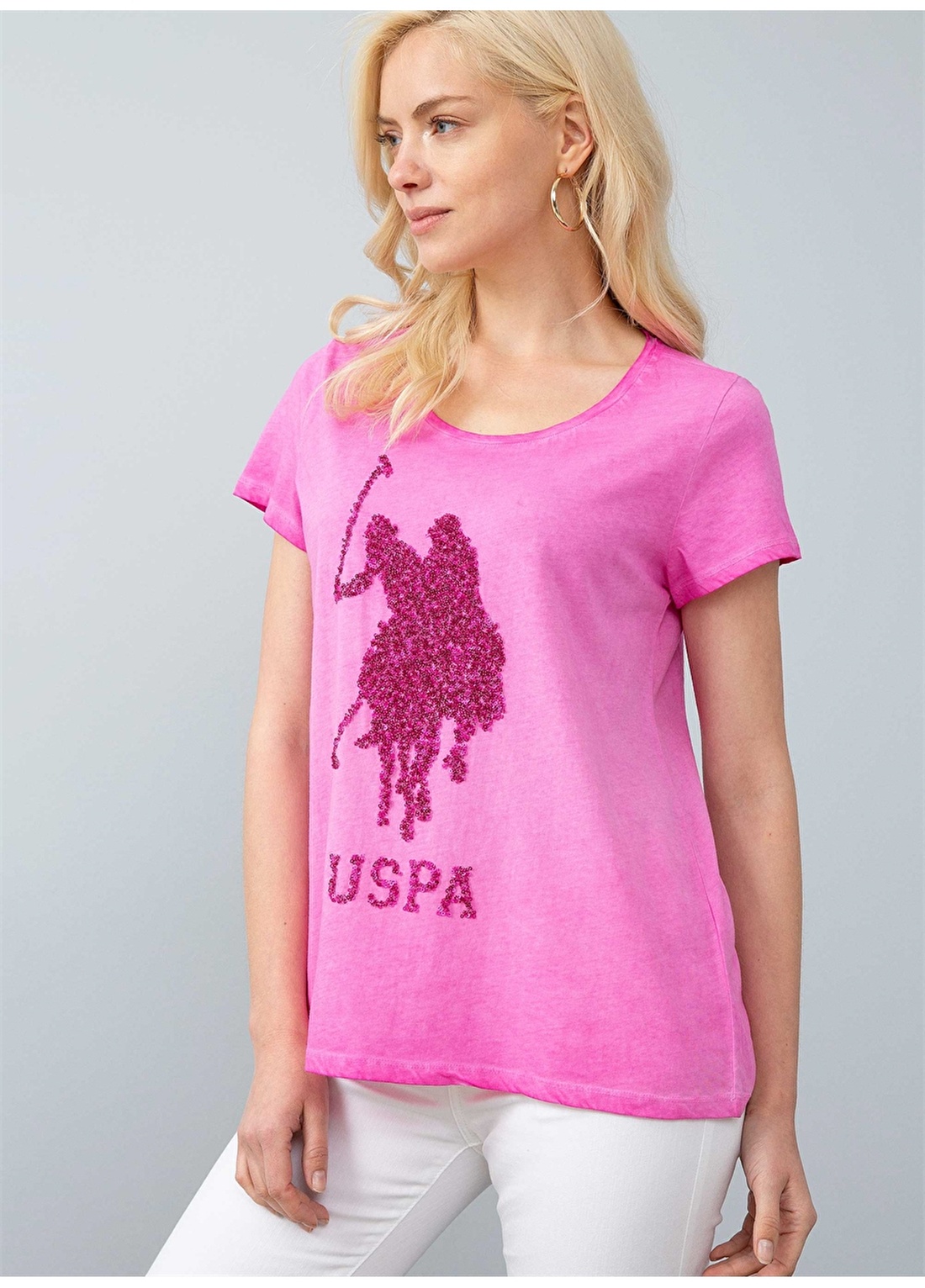 U.S. Polo Assn. Pul İşlemeli Fuşya T-Shirt