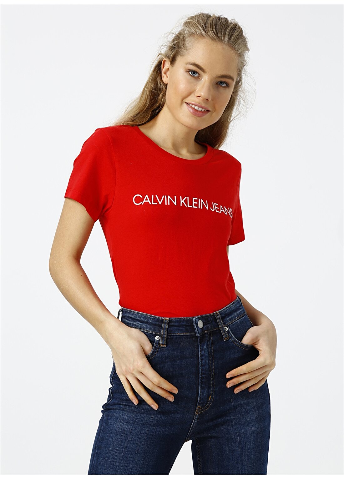 Calvin Klein Jeans Kırmızı Kadın T-Shirt INSTITUTIONAL LOGO