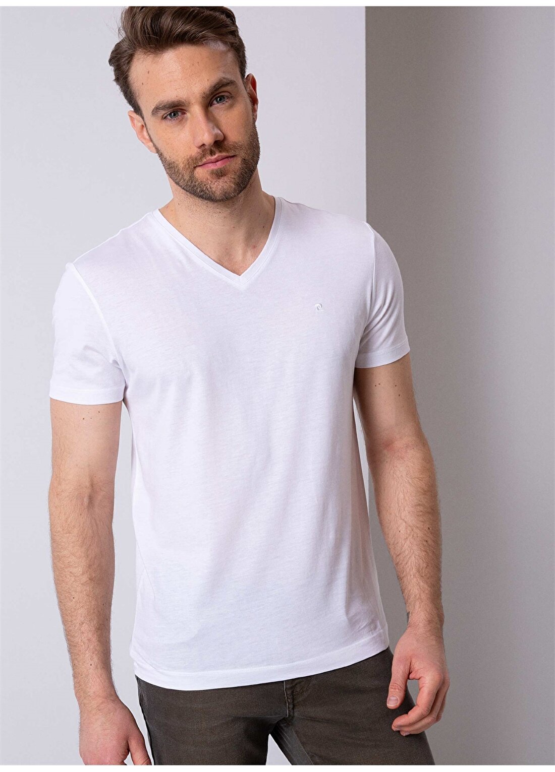 Pierre Cardin V Yaka Beyaz T-Shirt