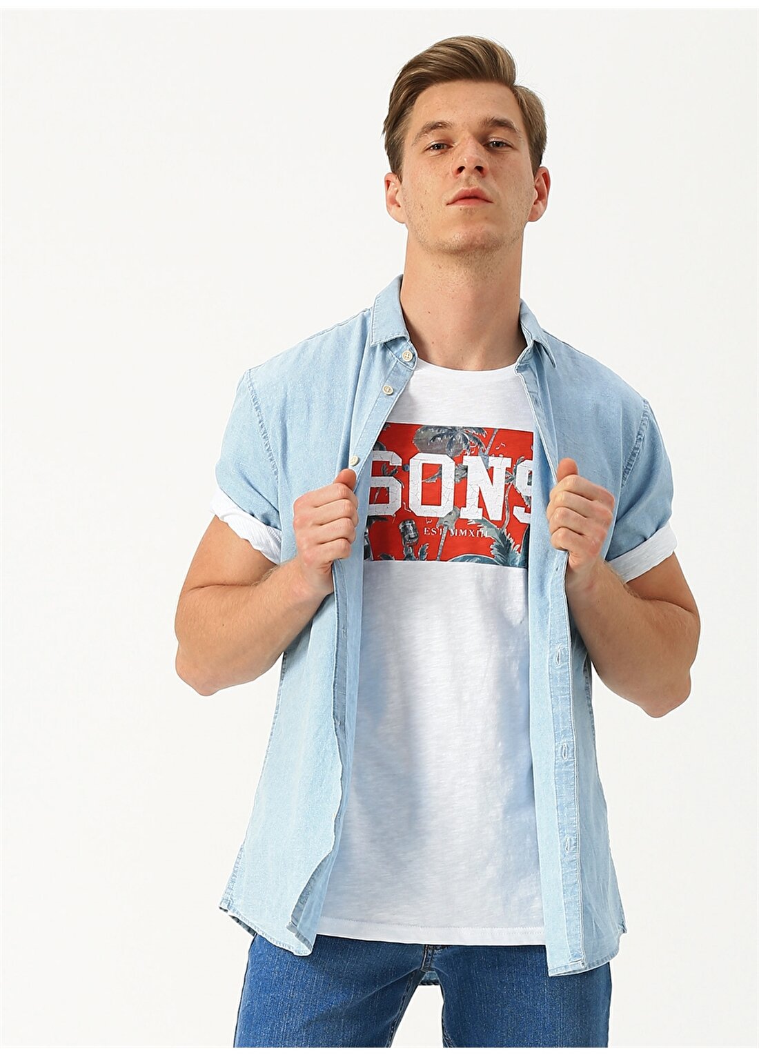 Only & Sons Slim Fit Açık Mavi Kısa Kollu Gömlek