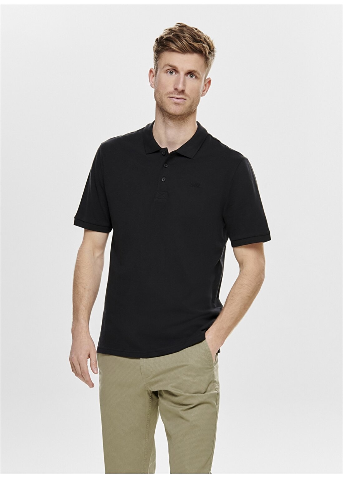 Only & Sons Düğme Yakalı Siyah Erkek Polo Tişört