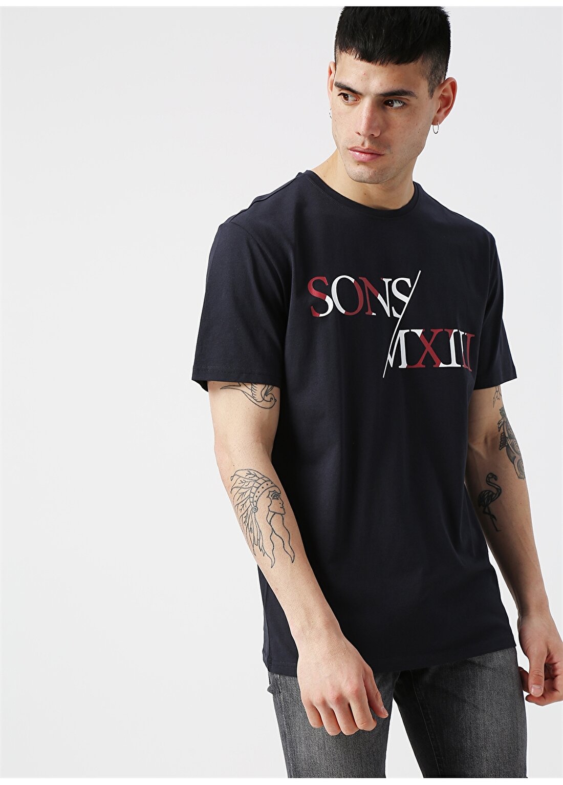 Only & Sons Baskılı Yazılı Koyu Lacivert T-Shirt