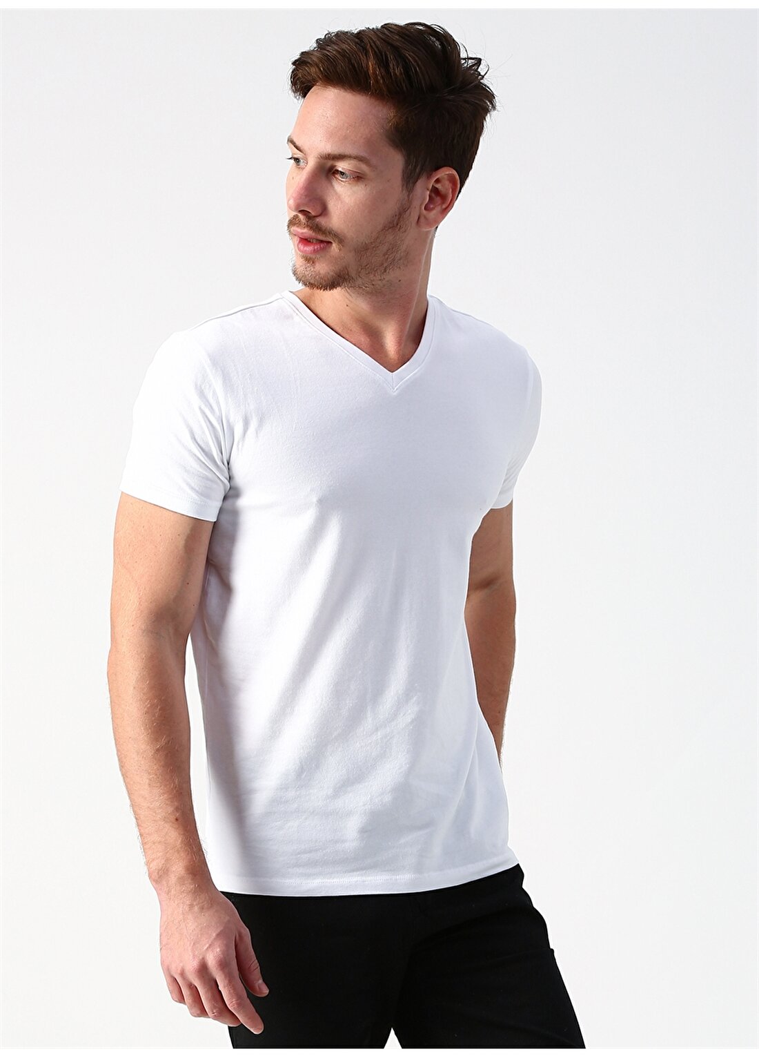 Loft V Yaka Basic Beyaz T-Shirt
