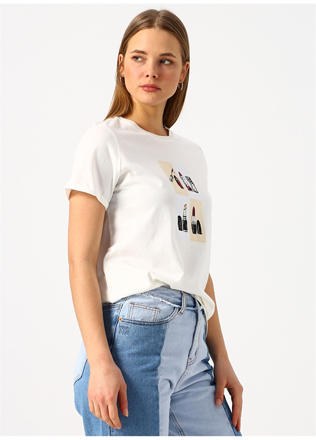 Vero Moda Baskılı Kısa Kollu Beyaz Kadın T-Shirt
