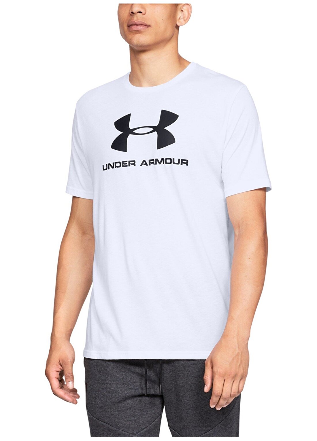 Under Armour 1329590-100-Sportstyle Logo SS Bisiklet Yaka Kısa Kollu Baskılı Beyaz Erkek T-Shirt