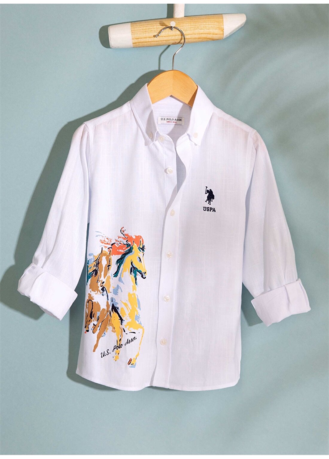U.S. Polo Assn. Baskılı Beyaz Gömlek