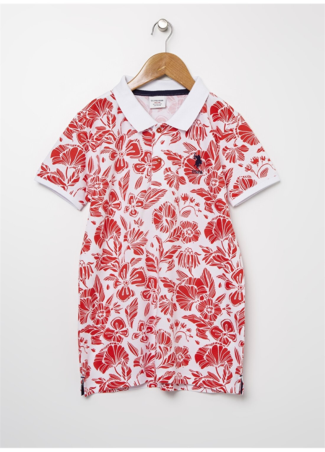 U.S. Polo Assn. Çiçek Desenli Kırmızı-Beyaz T-Shirt
