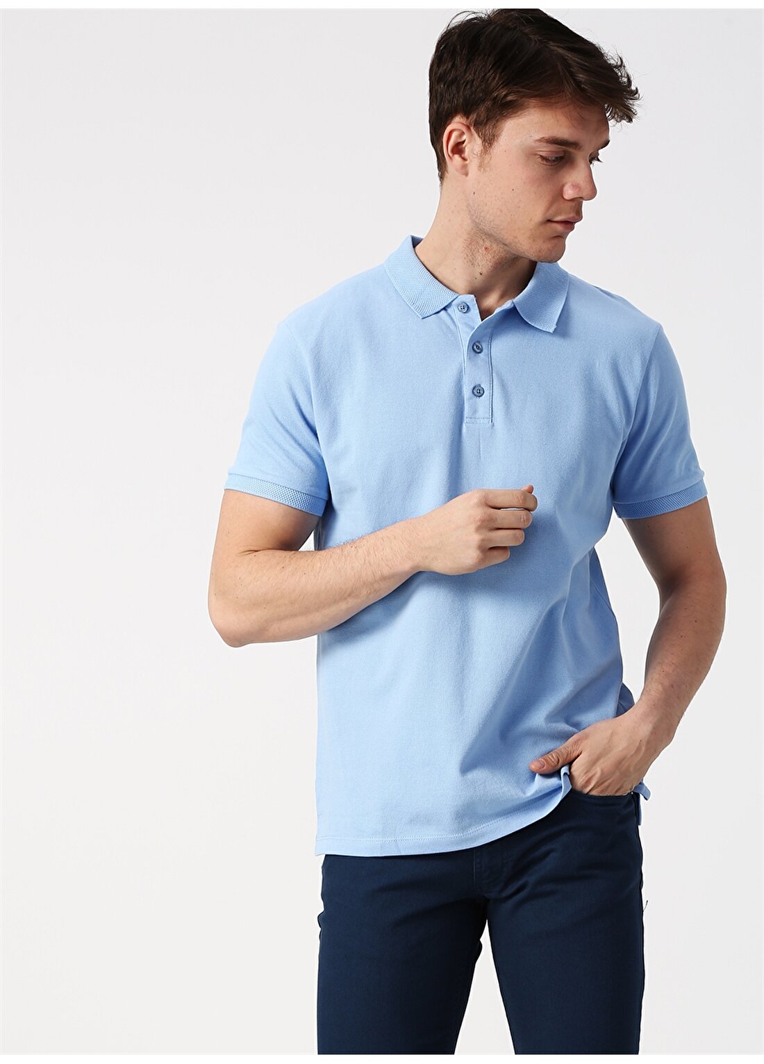 Altınyıldız Classic Slim Fit Polo Yaka Açık Mavi T-Shirt