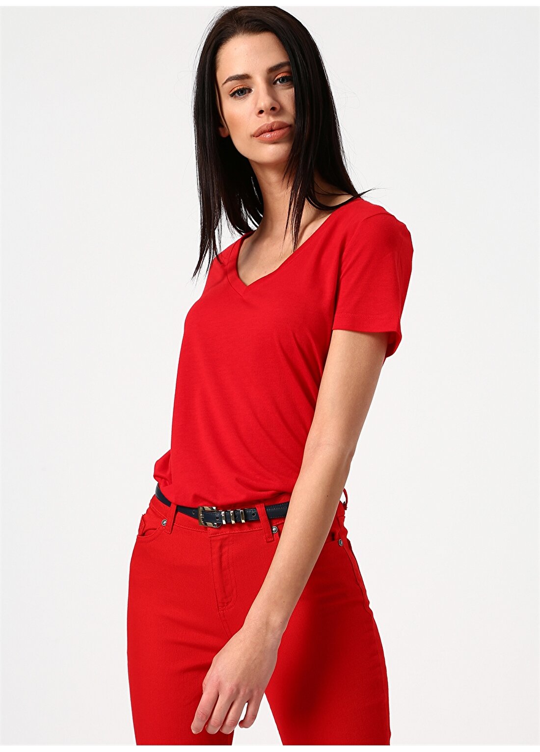 Vero Moda V Yaka Kırmızı Kadın T-Shirt