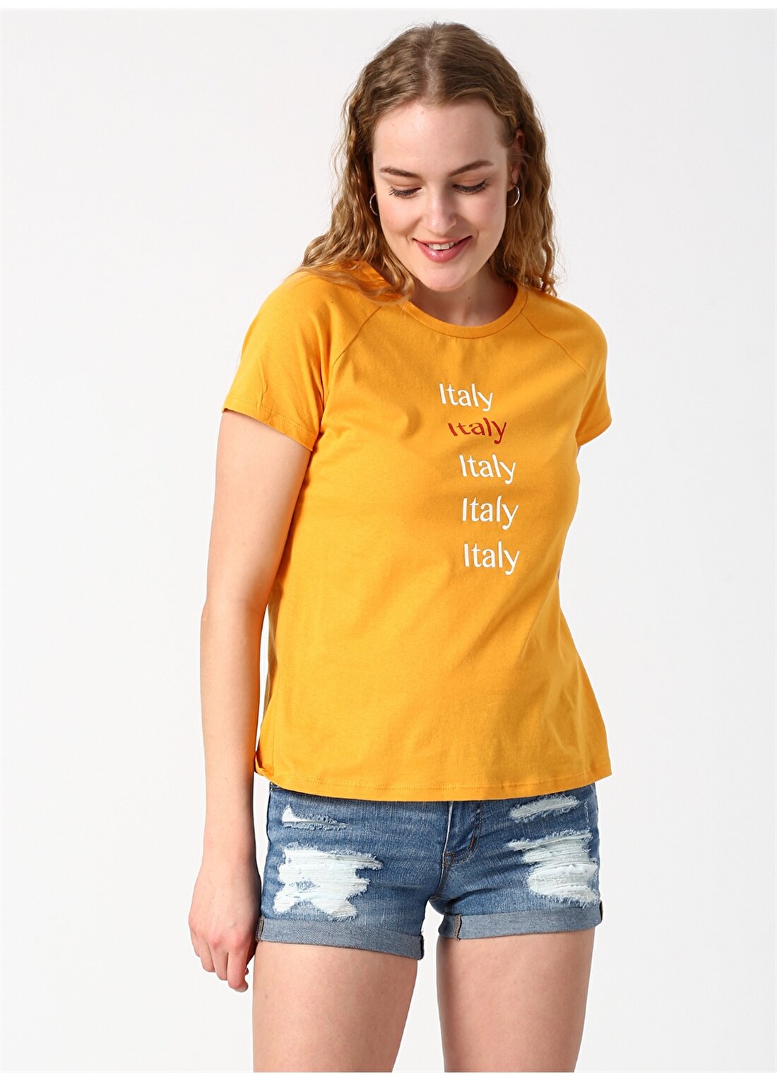 Koton Yazılı Hardal Rengi T-Shirt