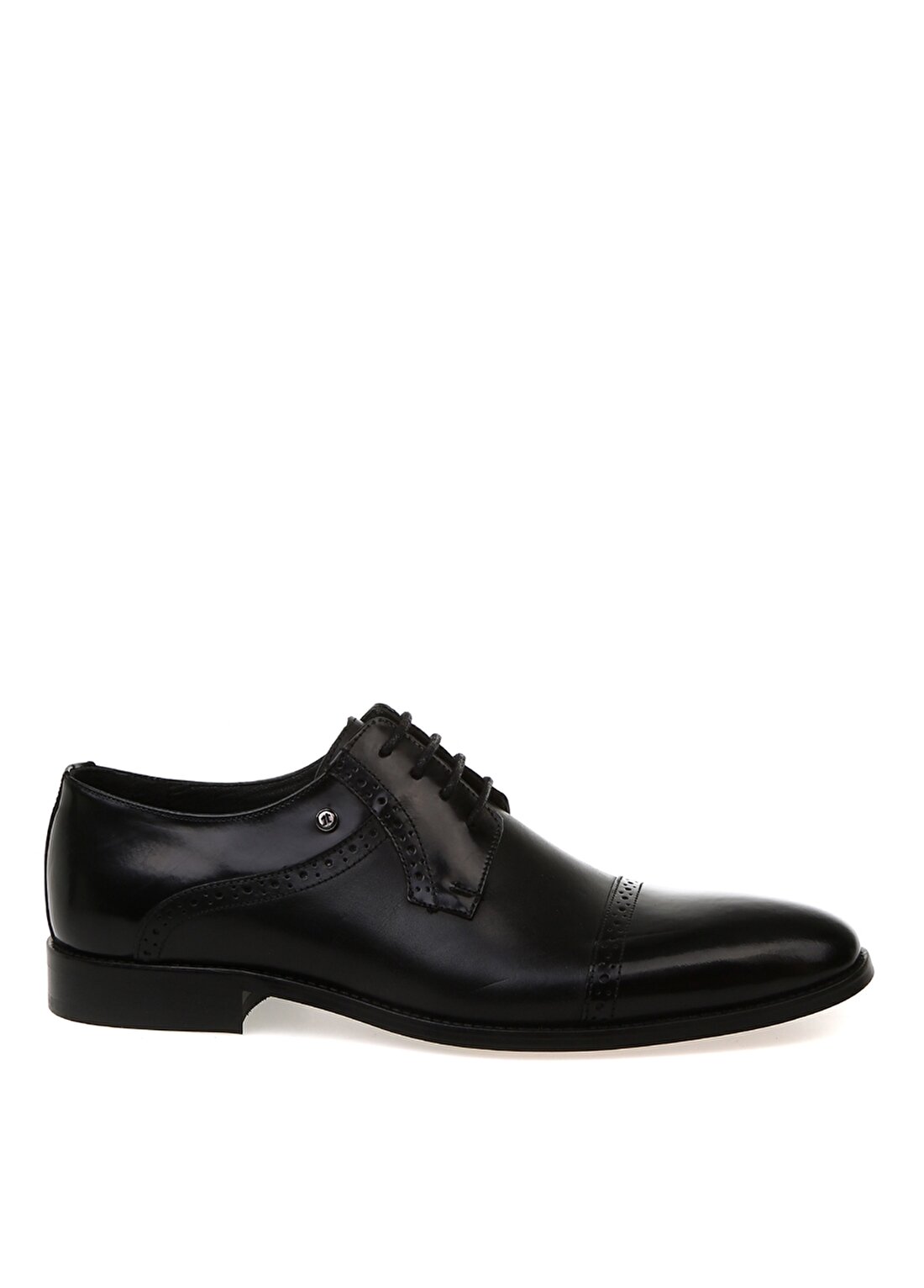 Kemal Tanca Kısa Topuklu Bağcıklı Sivri Uçlu Desenli Siyah Erkek Klasik Ayakkabı