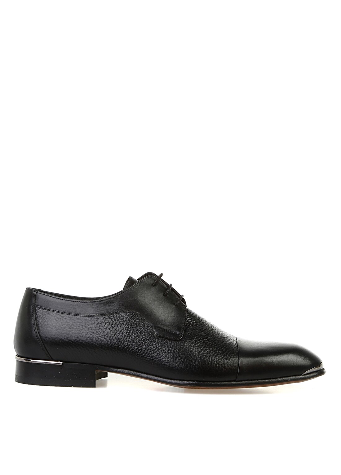 Kemal Tanca Kısa Topuklu Bağcıklı Sivri Uçlu Gümüş Detaylı Siyah Erkek Klasik Ayakkabı